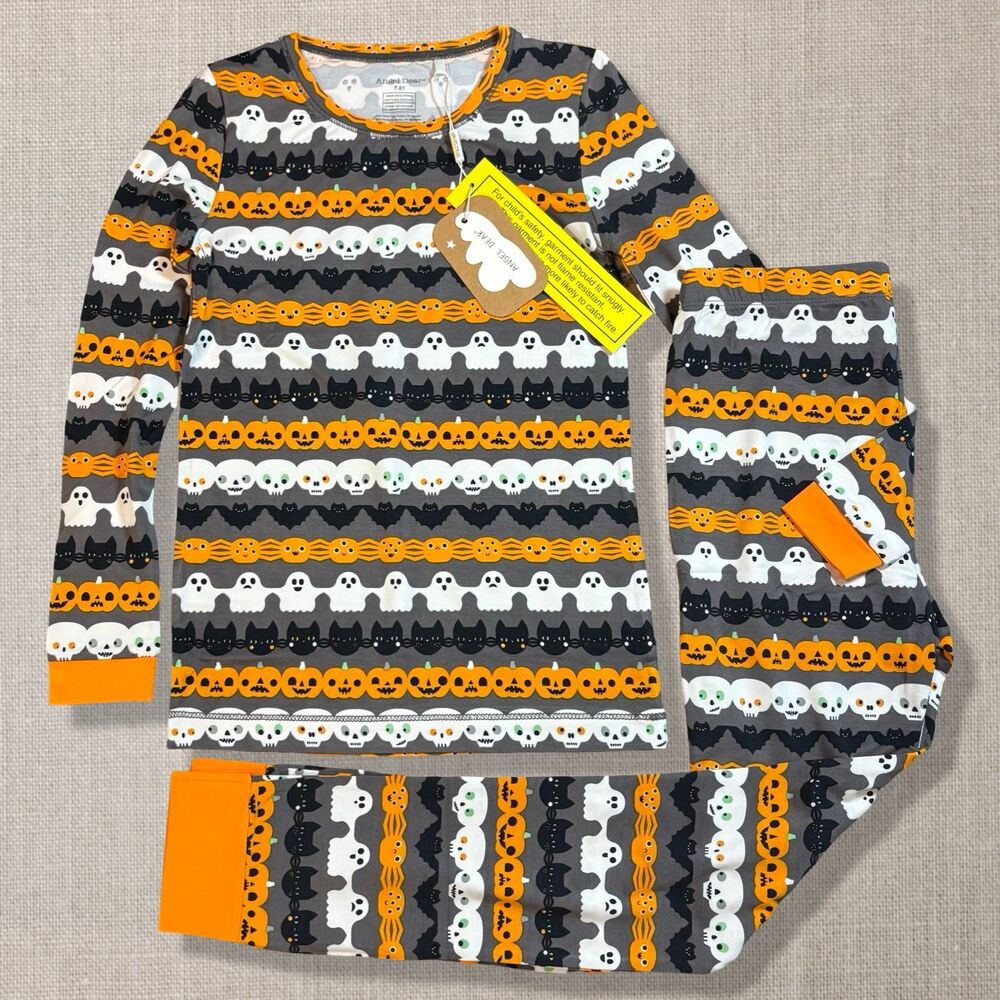 Angel Dear Halloween Pajamas 7-8Y Glow In Dark Bamboo 2 Piece NWT